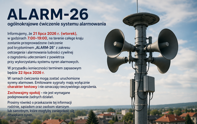 Zdjęcie do &bdquo;ALARM-26&rdquo; &ndash; og&oacute;lnokrajowe ćwiczenie systemu alarmowania